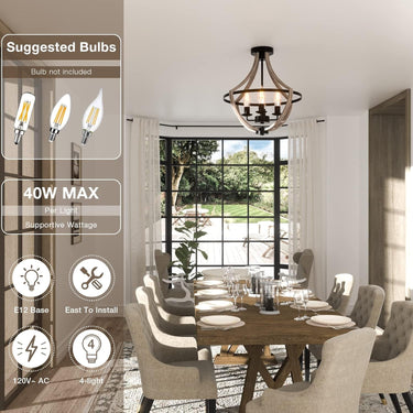 4-Light Rustic Flush Mount